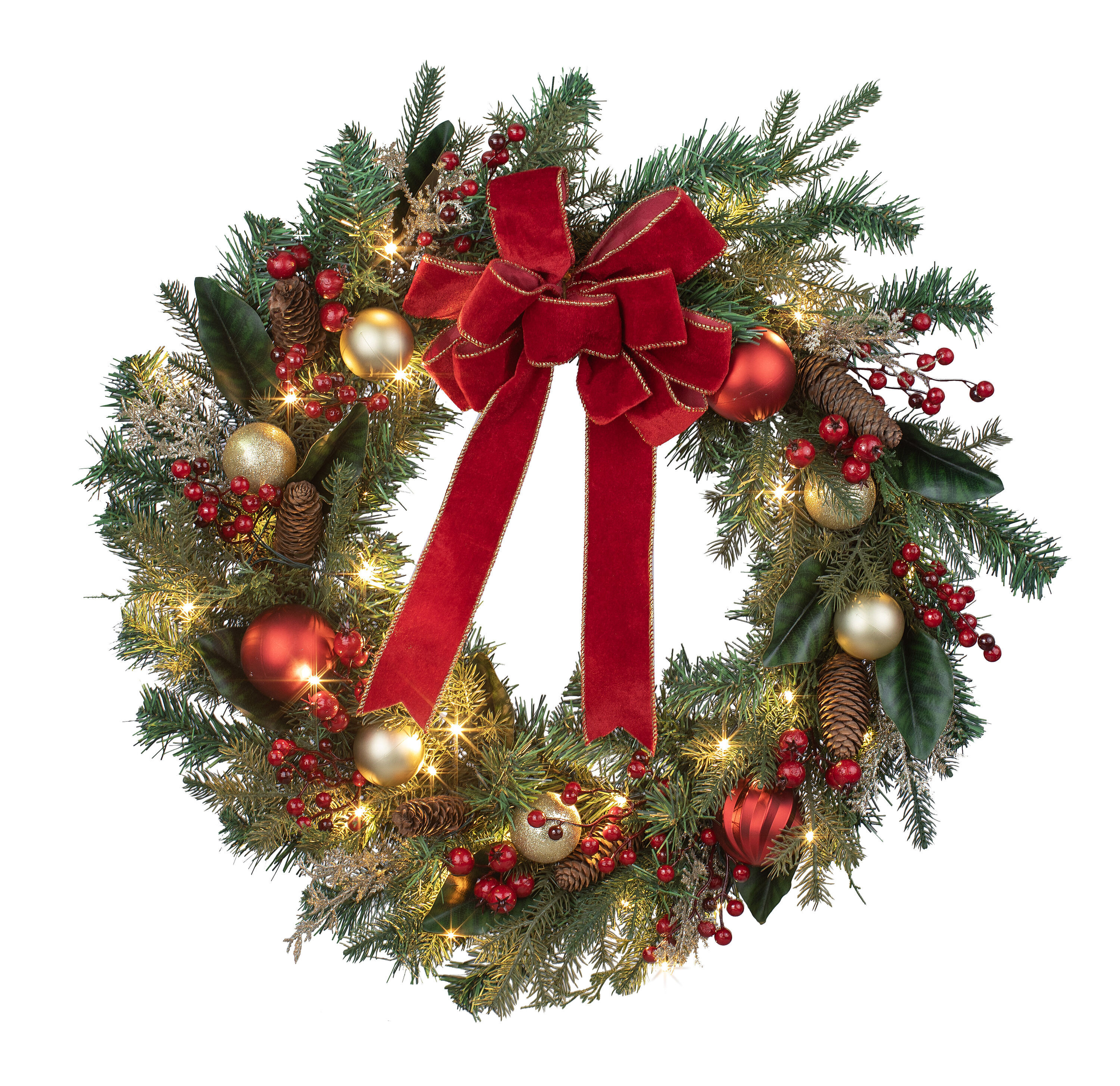 Holiday Living 30-in Pre-lit Indoor Battery-operated multi Mixed green Artificial Christmas Wreath | 88T0145A | Lowe's