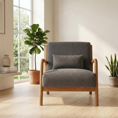 FurnitureR Corduroy Accent Chair with Solid Wood Frame, Upholstered Lounge Armchair with Pillow, Mid Century Reading Chair for Living Room Bedroom | Target
