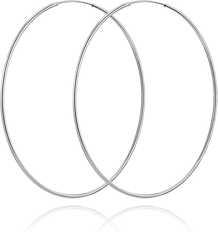 SWEETV 925 Sterling Silver Hoop Earrings for Women Lightweight Endless Hoops Silver Huggie Earrin... | Amazon (US)