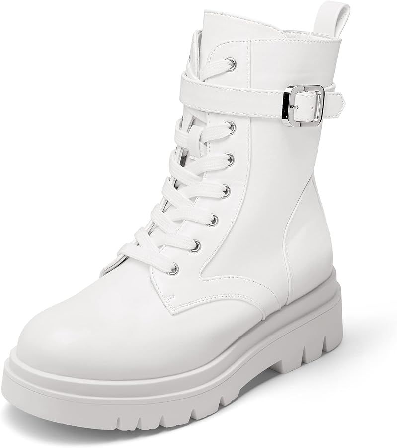 DREAM PAIRS Women's Chelsea Platform Combat Boots Lace Up Lug Sole Buckle Ankle Booties Shoes | Amazon (US)