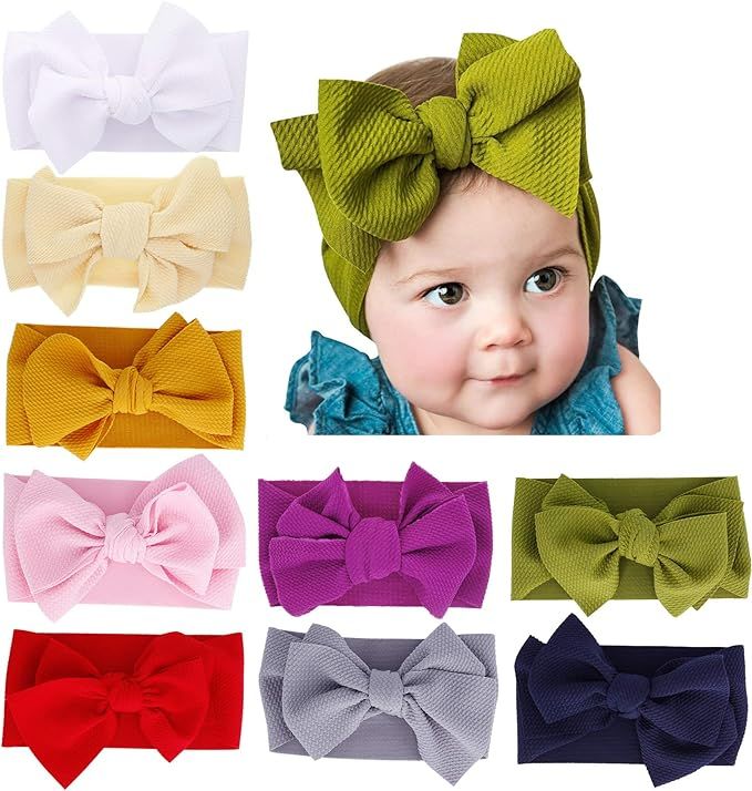 inSowni 9 Pack Solid Big Bow Stretchy Headbands Hair Accessories for Baby Girls Toddlers Kids | Amazon (US)