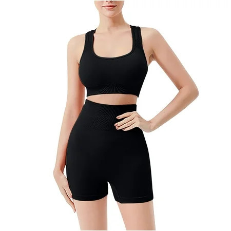 Tungbrin 2 Piece Workout Sets for Women Scoop Neck Strap Tank Tops High Waist Butt Lifting Shorts Stretch Tight Sweatsuits | Walmart (US)