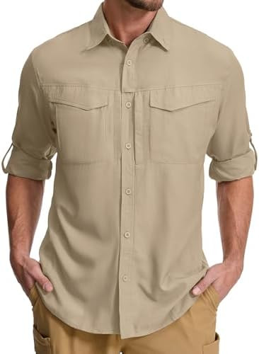 mixtiq Mens Sun Protection Long Sleeve Fishing Shirts UPF 50 UV Shirts | Zipper Pockets,Mesh Back... | Amazon (US)
