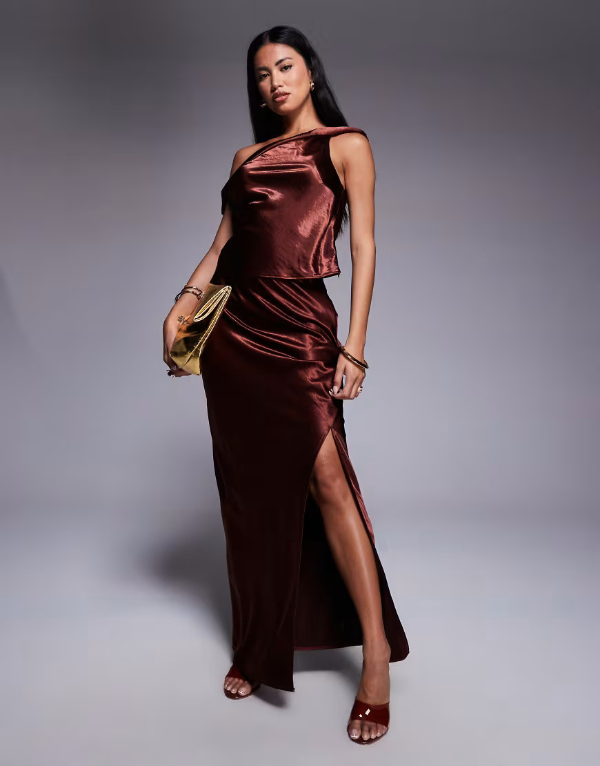 ASOS DESIGN asymmetric seam detail skirt in brown - part of a set-Black | ASOS (Global)