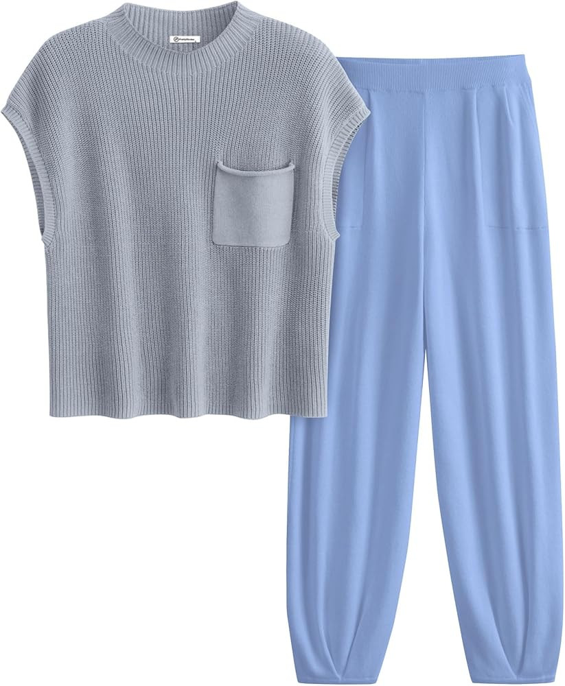 PRETTYGARDEN Womens Two Piece Outfits Sweater Sets Knit Pullover Tops And High Waisted Pants Matc... | Amazon (US)