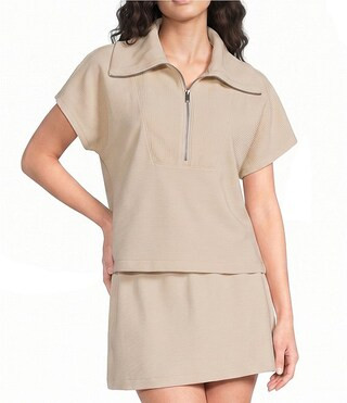 SPANX AirEssentials® Half Zip Short Sleeve Rib Knit Pullover | Dillard's