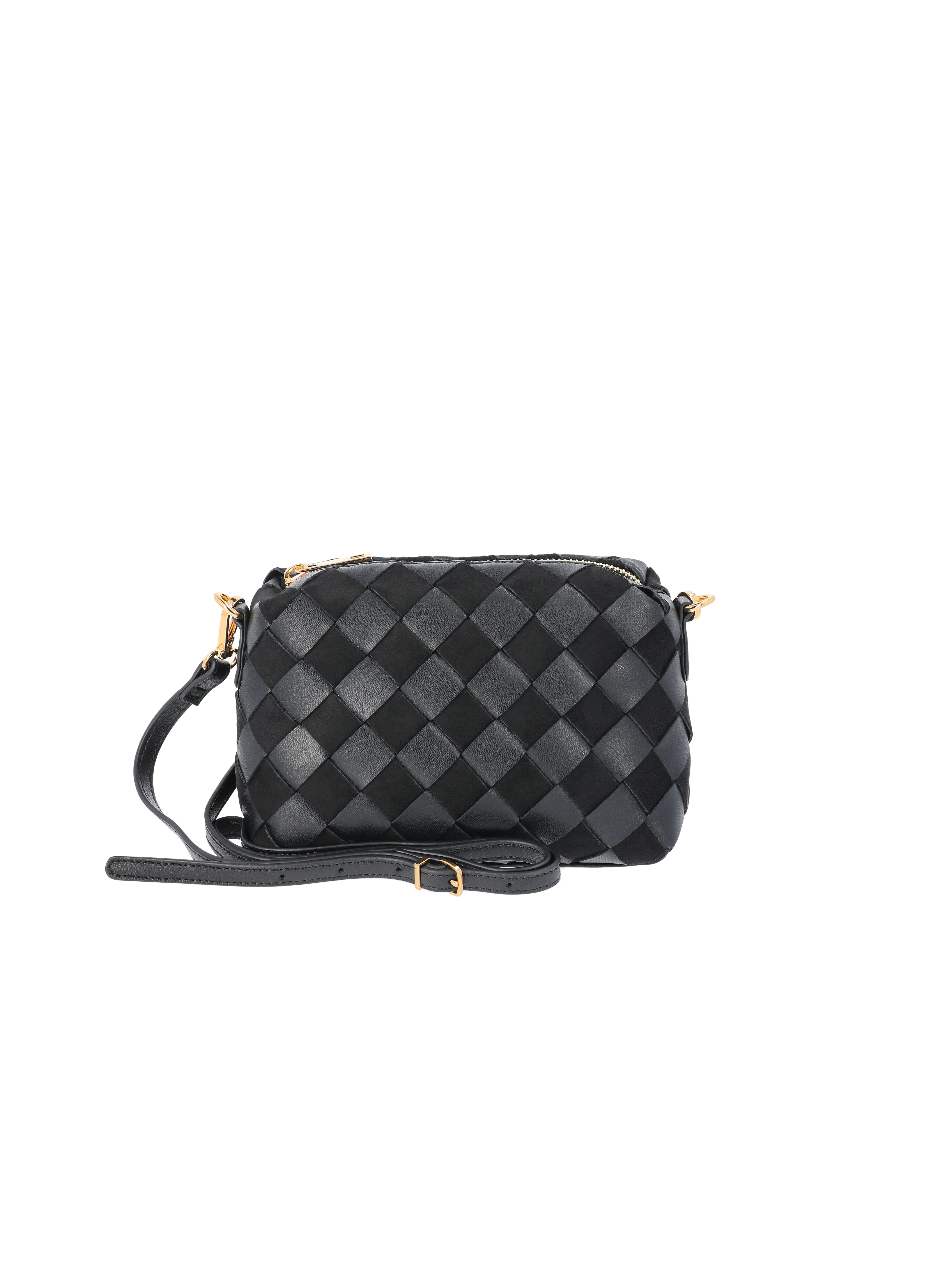 Time and Tru Women's Faux Leather and Suede Woven Camera Crossbody Bag, Black | Walmart (US)