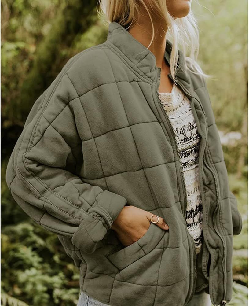 Womens Dolman Quilted Jackets Loose Drop Shoulder Lightweight Coat Casual Long Sleeve Zipper with... | Amazon (US)