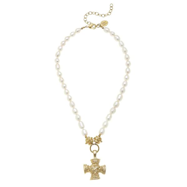 Squared French Cross Pearl Necklace | Susan Shaw