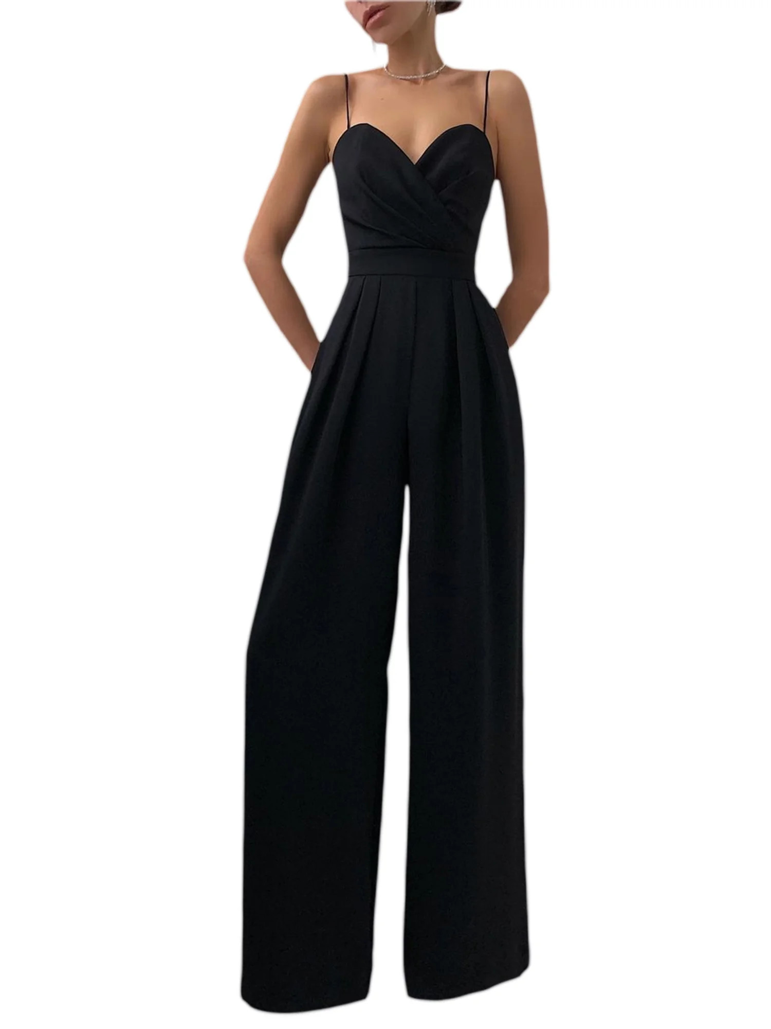 Qiylii Women Elegant Feather Tube Top Off Shoulder Belted Wide Leg Jumpsuit Romper Straight Long ... | Walmart (US)