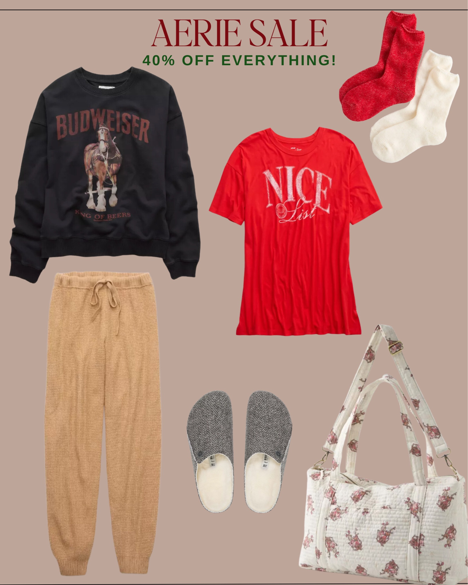 American eagle/aerie cyber week sale👏🏼

#americaneagle #aerie #joggers #sweaterpants #pullover #budweiser #graphicsweatshirt #teeshirt #christmas #giftsforher #bag #dufflebag #clogs #birkenstock #clogs #mules #slides #socks #loungewear #falloutfit #winteroutfit 

#LTKCyberWeek #LTKGiftGuide #LTKSeasonal