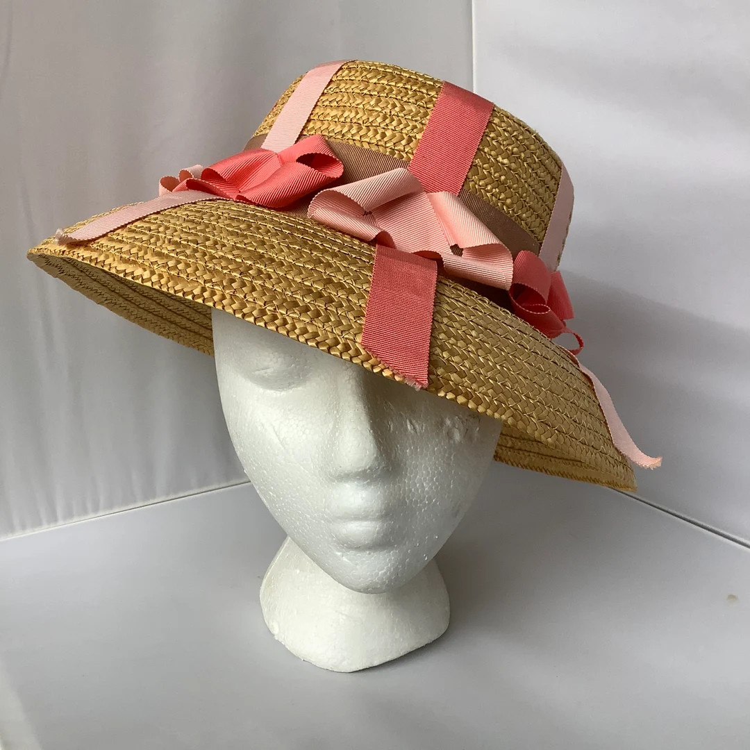 Vintage 60s Janie of Palm Springs, Pink Ribbon, Straw Sun Hat, Mid Century Modern Madonna Inn Mod... | Etsy (US)