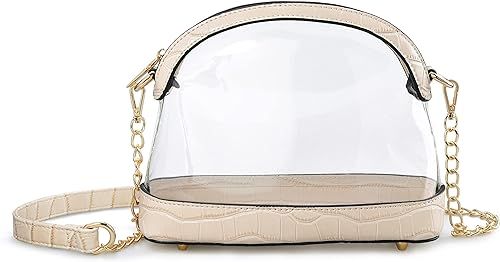Clear Cross Body Bag with Vegan Leather Trim Stadium Approved Women Shoulder Handbag | Amazon (US)