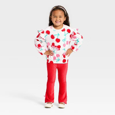 Toddler Girls' 2pc Disney Minnie Mouse Cherry Sweatshirt and Pants Set - Red | Target