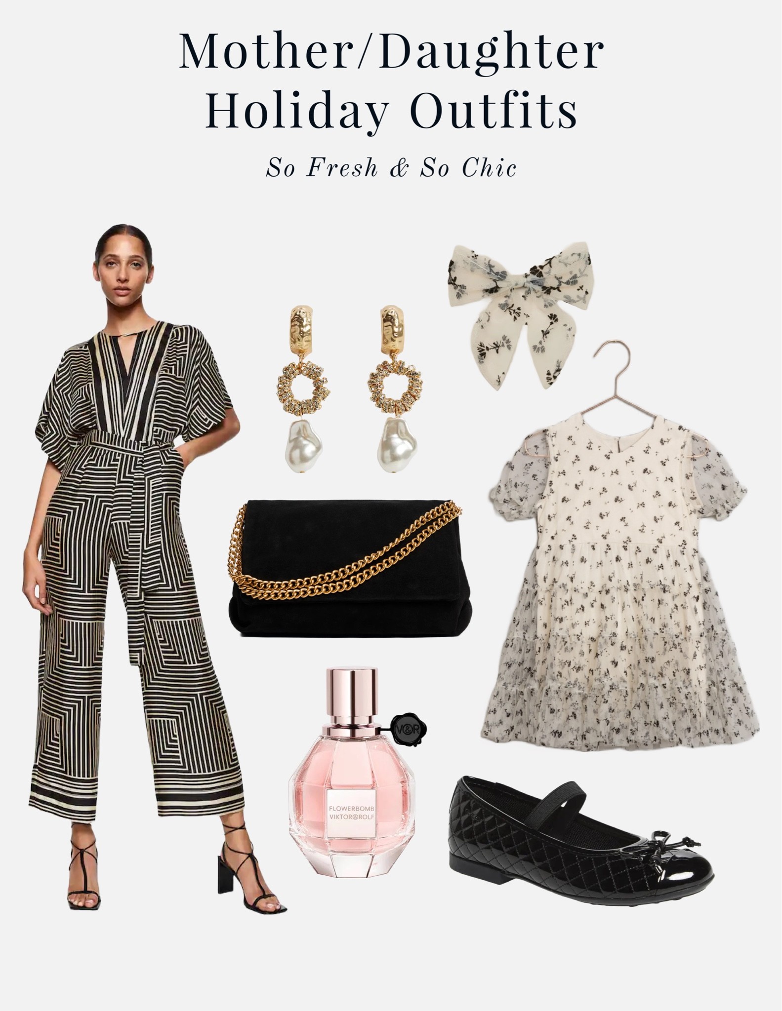 Mommy and me holiday party looks!
-
Black and white geometric women’s jumpsuit - black strappy heels - girls tulle embroidered dress - girls hair bow - girls black quilted Mary jane party shoes - Flowerbomb Viktor and Rolf - Noralee - Nordstrom - Mango - holiday dress - holiday ootd - black suede purse with gold chain - gold and Pearl earrings - mother daughter party outfits - family photo shoot looks

#LTKwedding #LTKHoliday #LTKkids