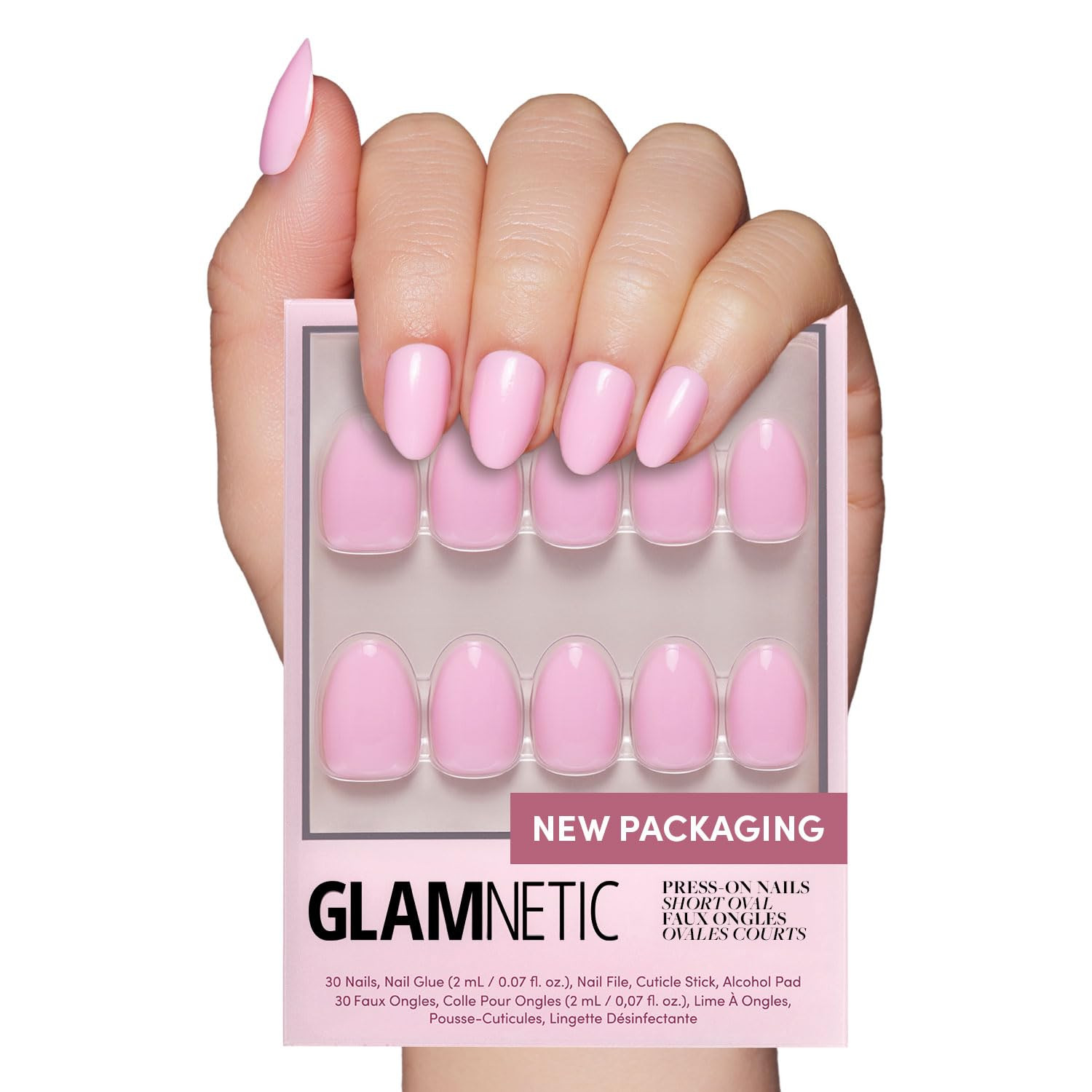 Glamnetic Press On Nails - Think Pink | Solid Opaque Light Pastel Pink Short Oval Nails, Reusable... | Amazon (US)