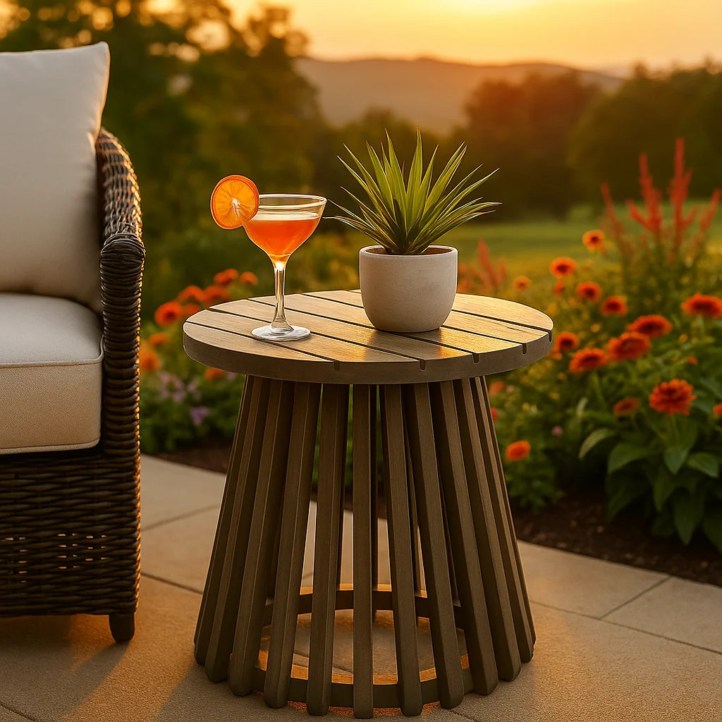 Homy Casa Outdoor Side Table, Round Patio Table for Garden, Balcony, and Backyard, Gray | Walmart (US)