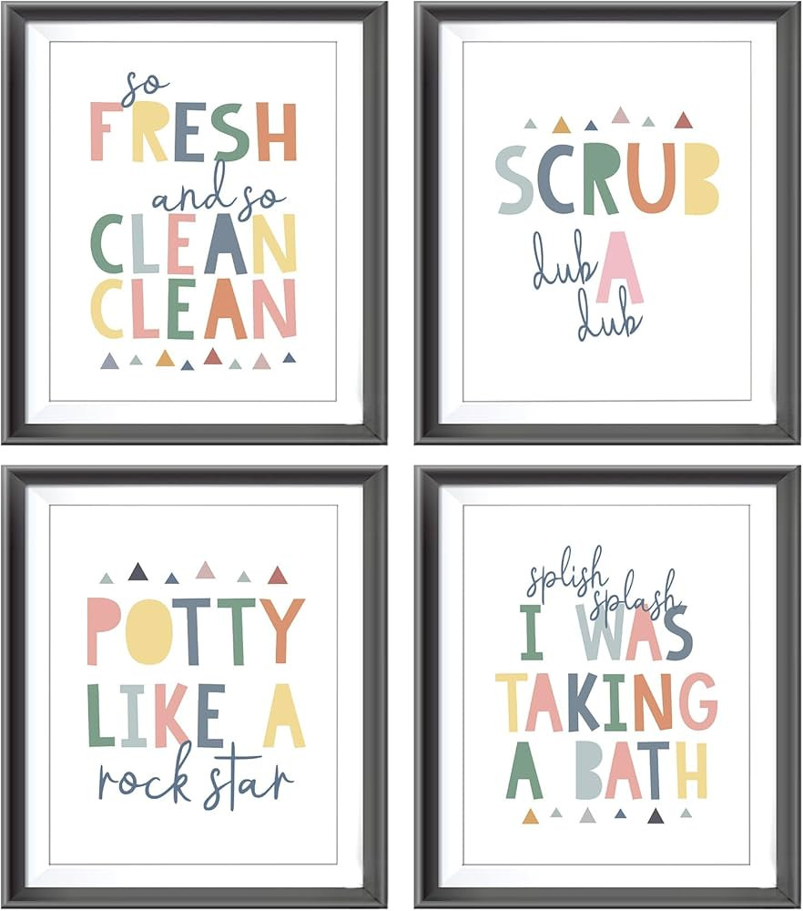 So Fresh and Clean Colorful Bathroom Art Poster Prints for Home Kid Washroom Restroom Nursery Toi... | Amazon (US)