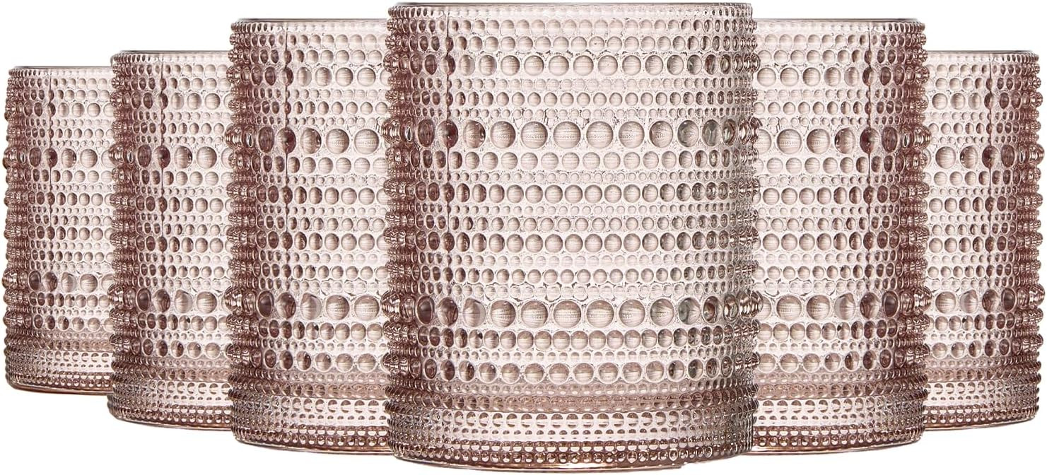 Champaign Beige Hobnail Drinking Tumbler | Set of 6 | 11 OZ Bubble Design Vintage Glassware, Beverage Glasses Bubble Water, Wine, Old Fashioned Cocktail, Whiskey Rocks Glass Cup, Elegant Glassware | Amazon (US)