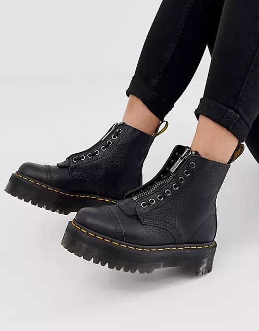 Dr Martens Sinclair flatform zip leather boots in tumbled black | ASOS (Global)