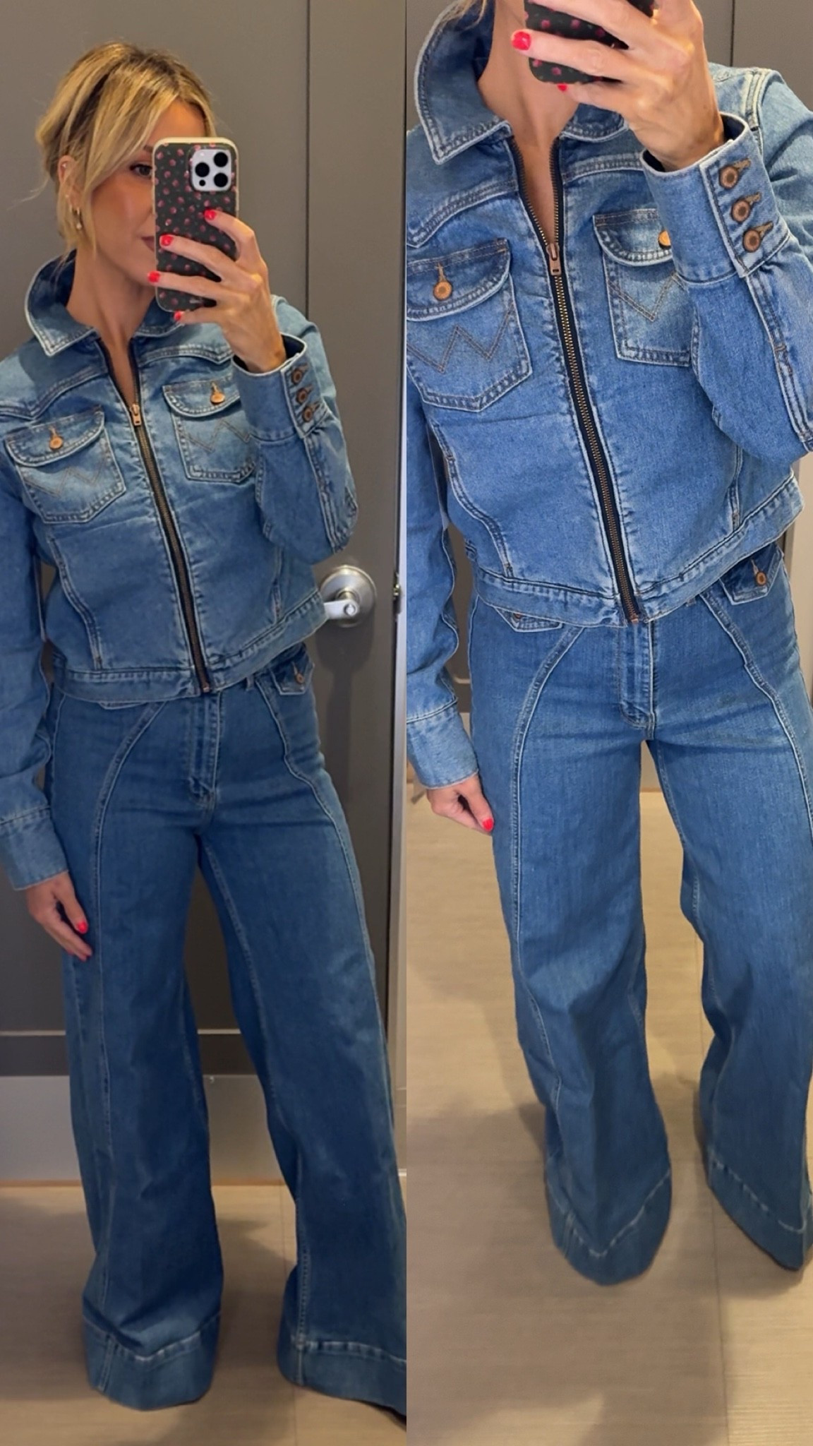Literally obsessed with this wrangler jacket!!! Love the fit, wash, zipper, collar - everything about this jacket is pretty much perfection! I’m wearing a size medium I would say it does fit slightly snug so if you want it to be fitted, I would definitely just stick to your normal size but if you want it oversized at all, I would probably size up one! Obsessed with these wrangler jeans from target! They make your legs look so long and lean. They’re so flattering. I am wearing 6X30 I would say that they run true to size.!! I’m 5’7 and not wearing shoes in pic! Super comfy on too - and have stretch!

#LTKgrwm #LTKSaleAlert #LTKootd
