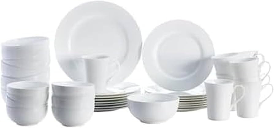 Mikasa Delray 40-Piece White Dinnerware Set, Service for 8, Durable Porcelain Plates, Bowls, and ... | Amazon (US)