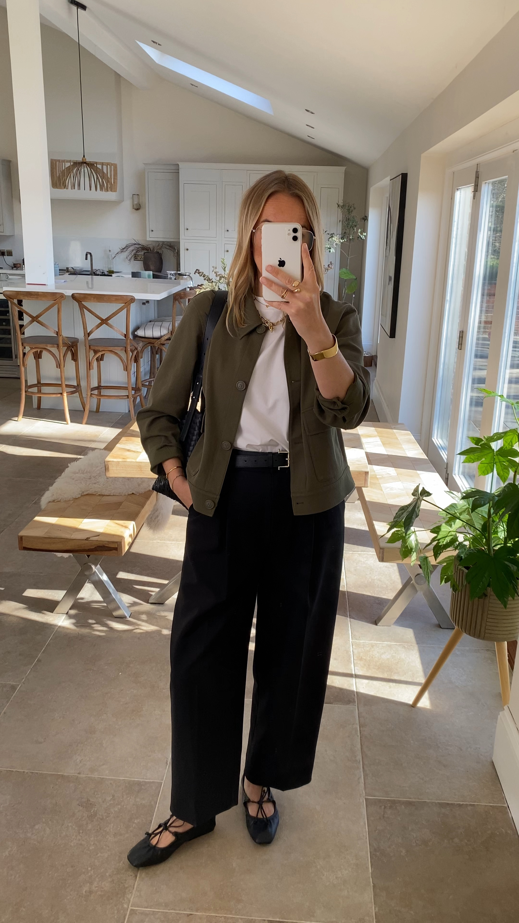 Sharing another colour way of that jersey jacket . 
Styled simply with a tailored black trouser and white crew T shirt. 
The ballet flats are a beautiful soft faux leather , cushioned sole and perfect for transitional office footwear . 

Wearing a U.K. 12 in the trousers - they come up big
Medium in the jacket and t shirt 
Shoes true to size 

#LTKstyletip #LTKworkwear #LTKuk