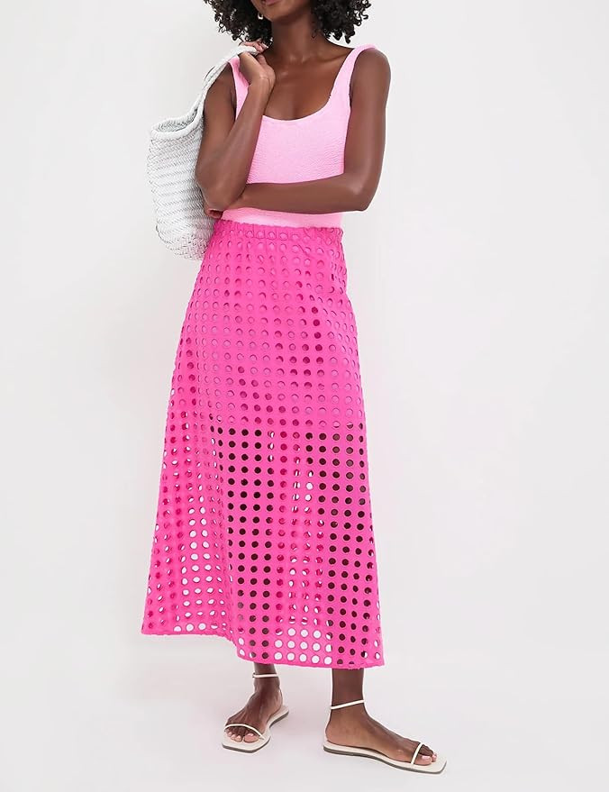 Ailoqing 2026 Summer Casual Long Skirt for Women Cotton Eyelet Beach Maxi Skirt with Underneath | Amazon (US)