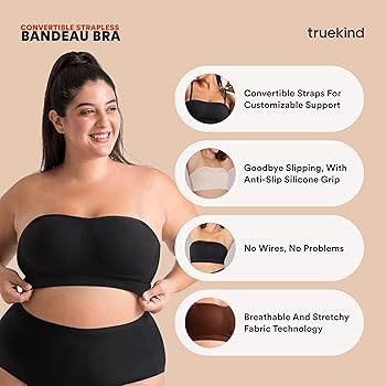 Truekind Wireless Strapless Bra, Bandeau Bra, Small to Plus Size Strapless Bras for Women, Tube T... | Amazon (US)