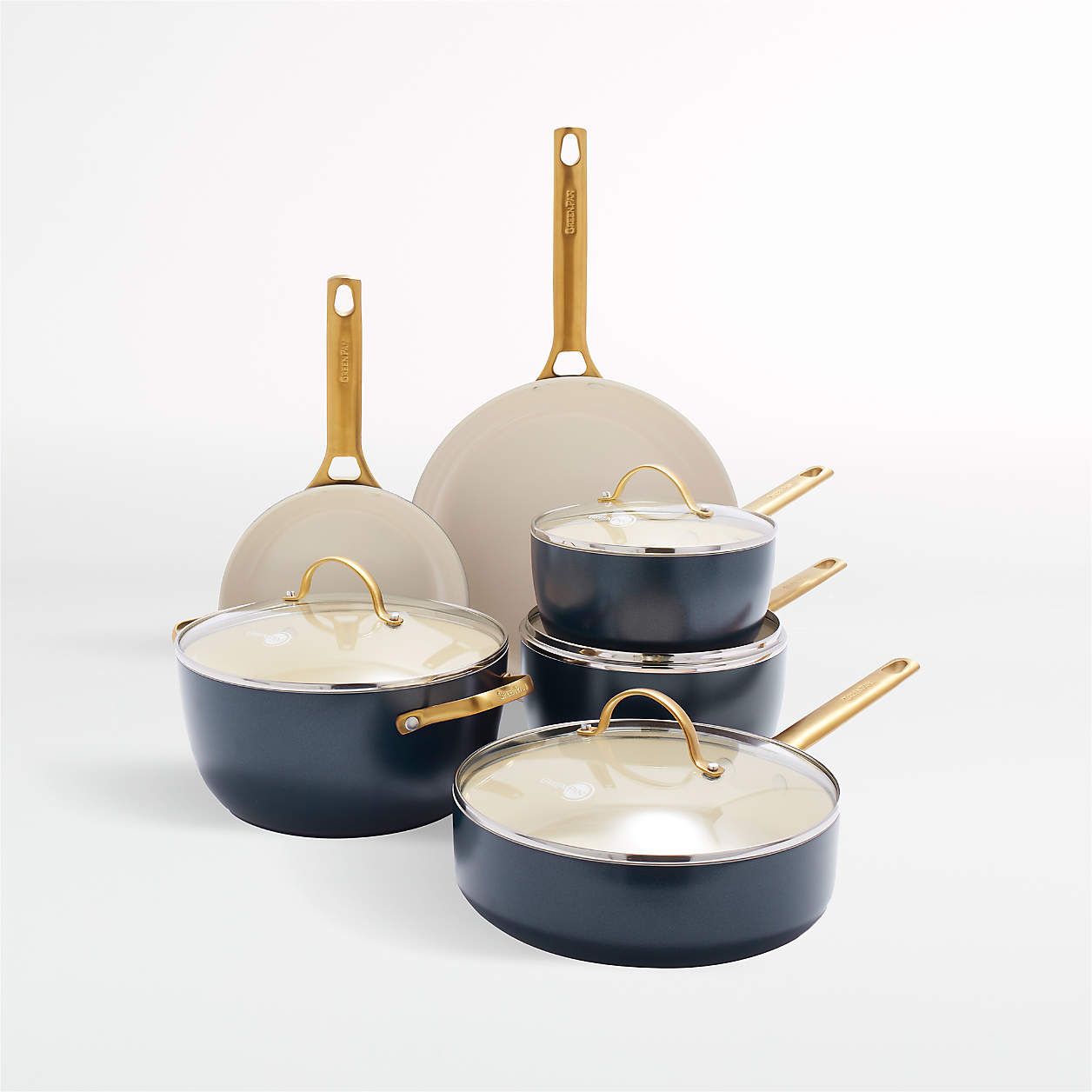 GreenPan Reserve Taupe 10-Piece Non-Stick Ceramic Cookware Set + Reviews | Crate & Barrel | Crate & Barrel