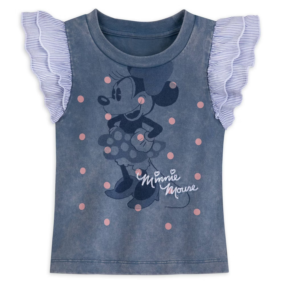 Girls' Disney Minnie Mouse Ruffle Short Sleeve T-Shirt - Blue 7-8 - Disney Store | Target