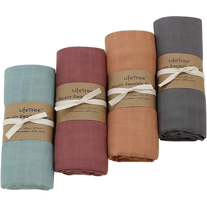 Amazon.com: LifeTree Muslin Swaddle Blankets, Soft Solid 4 Pack Baby Swaddle Blankets Muslin Rece... | Amazon (US)