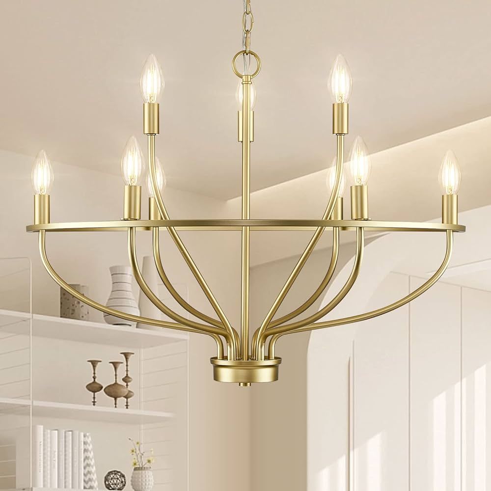 FookChak 9-Light Gold Chandelier Vintage Candle Chandelier Light Fixture Dining Room Chandelier O... | Amazon (US)