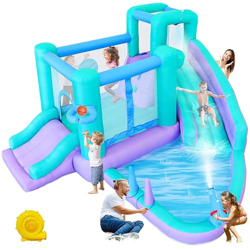Bestsun Inflatable Bounce House Water Slide, 141 x 138 x 78 Inches Blow Up Water Slides, Splash Pool, Basketball, Ring Toss Game, Target Balls, Water Cannon, Climbing Wall, Blower Included | Amazon (US)
