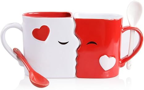 Kissing Mugs Set, Exquisitely Crafted Two Large Cups, Each with Matching Spoon, For Him and Her o... | Amazon (US)