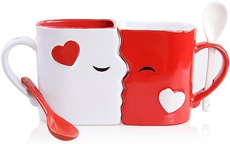 Kissing Mugs Set, Exquisitely Crafted Two Large Cups, Each with Matching Spoon, For Him and Her o... | Amazon (US)