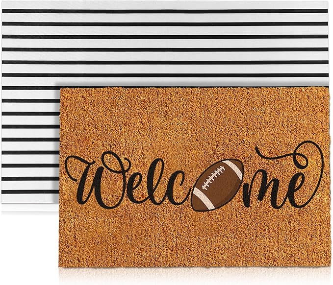 Duraaamo 2 Pcs Football Nature Coir Door Mat Outdoor Football Welcome Rug Non Slip Floor Door Mat... | Amazon (US)