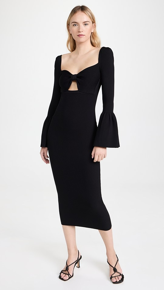 Self Portrait Ribbed Knit Bow Bust Midi Dress | SHOPBOP | Shopbop