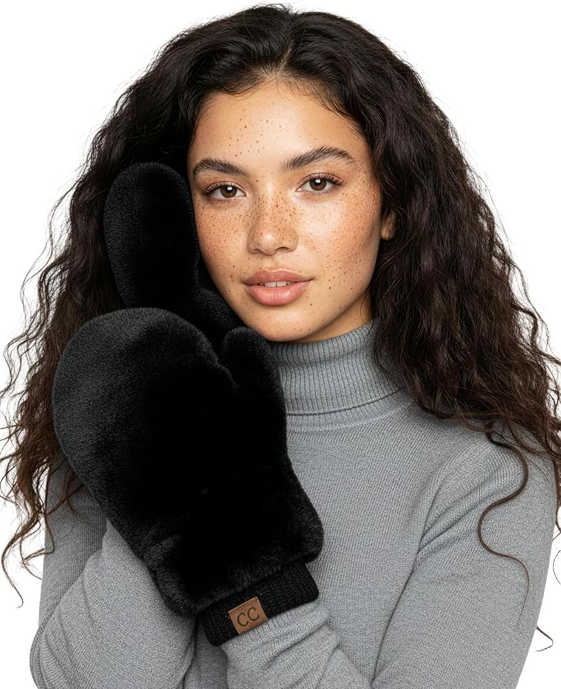 Funky Junque Faux Fur Flip Mittens Womens Warm Convertible Fingerless Gloves | Amazon (US)