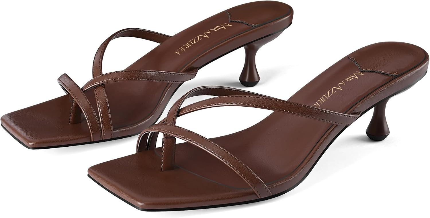 MIRAAZZURRA Kitten Heels for Women Square Toe Flip Flop Low Heel Sandals | Amazon (US)