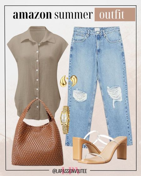 Stay cool and chic this summer with our effortless ensemble: a breezy linen shirt paired with classic denim, accessorized with chunky earrings, a woven bag, a gold watch, and stylish sandals.

#LTKSeasonal #LTKfindsunder100 #LTKstyletip