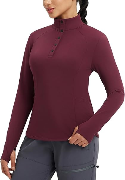 baleaf Women's Fleece Lined Quarter Button Thermal Pullovers Long Sleeve Workout Shirts with Pock... | Amazon (US)