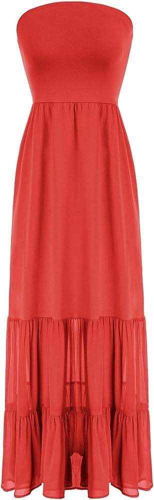 GRACE KARIN Women Strapless Casual Loose Ruched Long Maxi Dress with Pockets | Amazon (US)