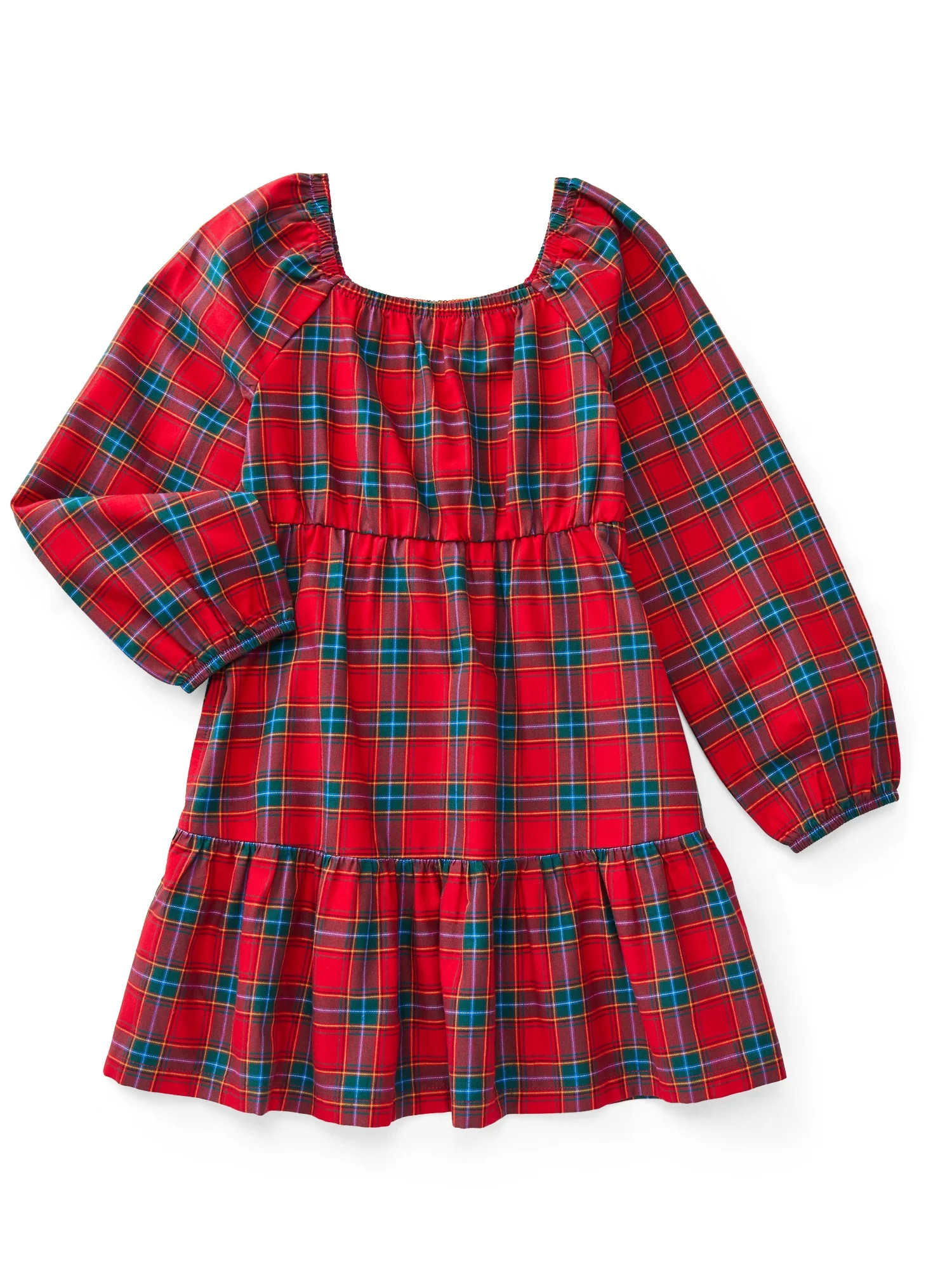 Wonder Nation Girls Tiered Dress with Long Sleeves, Sizes 4-18 & Plus | Walmart (US)