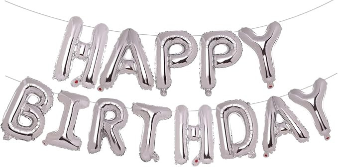 PIGETALE Silver Happy Birthday Balloons Banner, 16 Inch 3D Aluminum Foil Inflatable Hanging Lette... | Amazon (US)