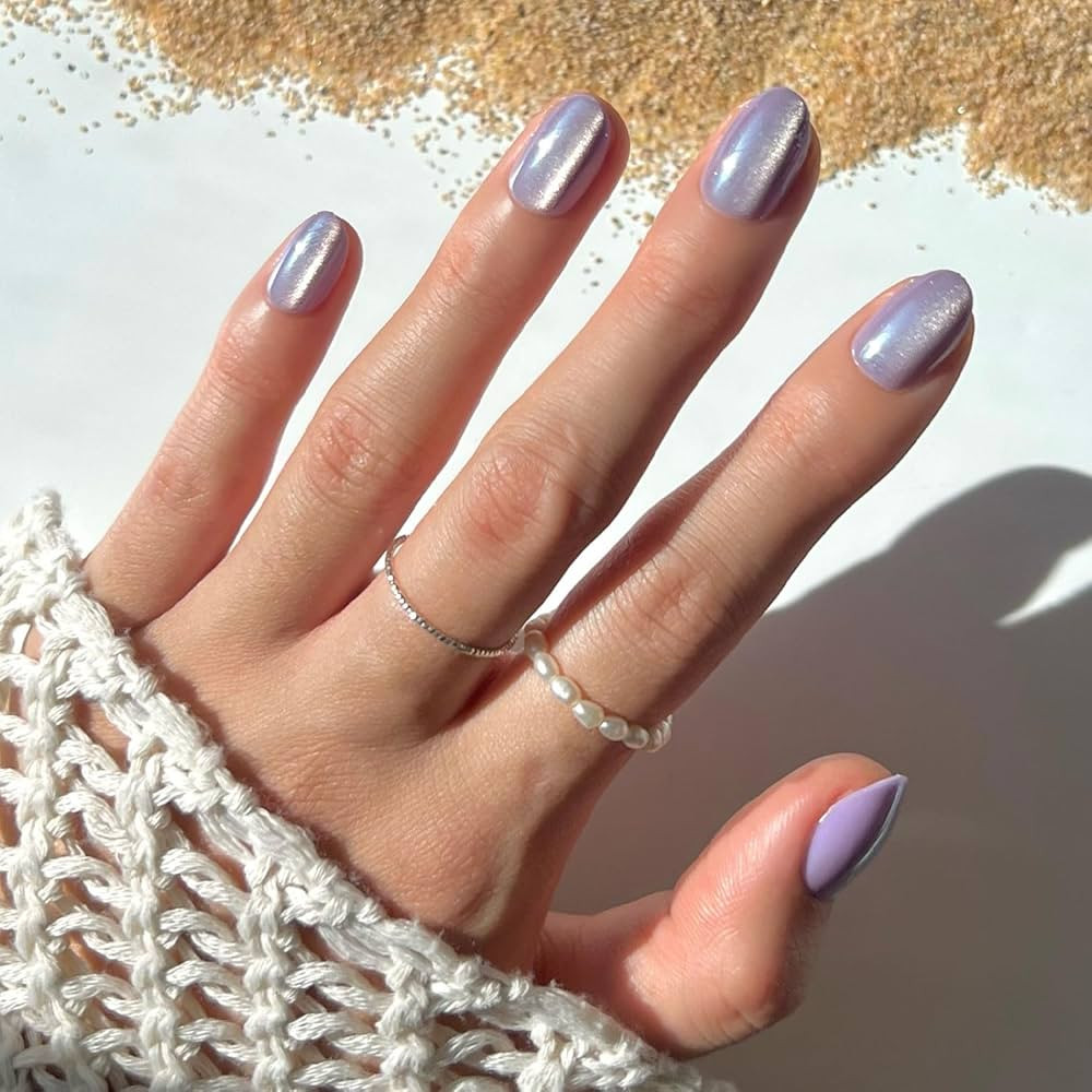 Glamnetic Press On Nails - Mermaid's Tail | Short Oval Purple Cat Eye Fake Nails with a Velvet Fi... | Amazon (US)