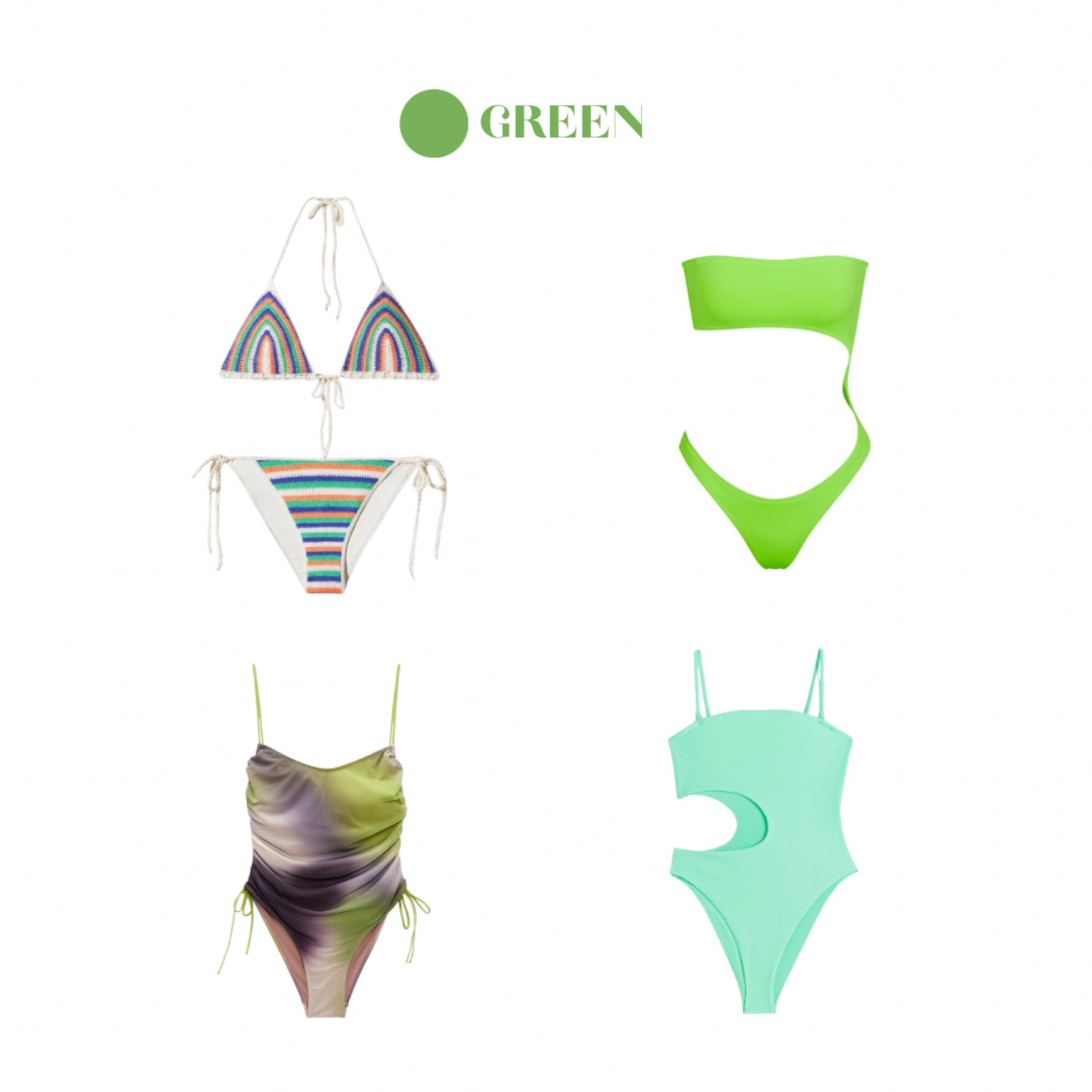 Green (one piece & two piece set) swimwear ideas for summer 2023 ☀️ 
Love the crochet and neon (?) green also the multi color one 💗💗

#LTKSeasonal #LTKGiftGuide #LTKFind