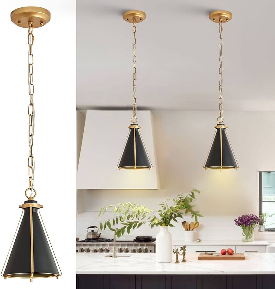 AIRYPHANT Black and Gold Pendant Light Set of 2, Modern Ceiling Hanging Pendant Lighting for Kitc... | Amazon (US)