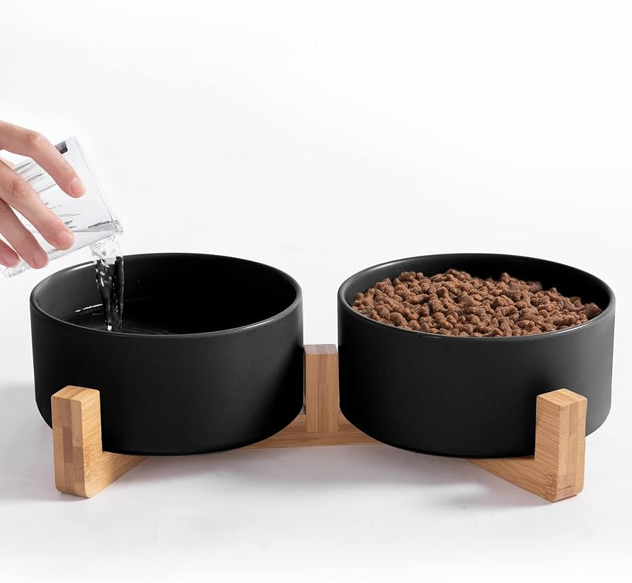 Ihoming Dog Bowls, Cats Ceramic Food and Water Bowls Set, 3.5 Cups X 2, Indoors Black Pet Bowls w... | Amazon (US)