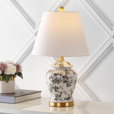 JONATHAN Y Penelope 22" French Country Cottage Ceramic/Iron Chinoiserie Ginger Jar LED Table Lamp, Gray/White | Target
